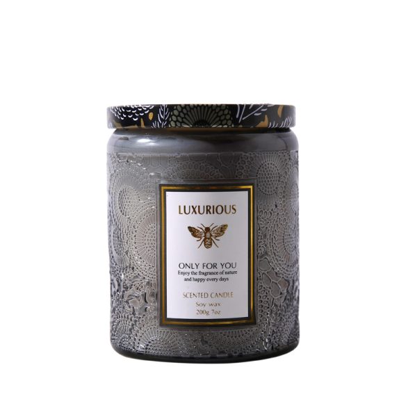 250ml Embossed Glass Candle Jar with Lid - Image 6