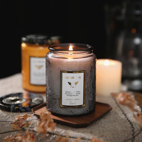 250ml Embossed Glass Candle Jar with Lid - Image 7