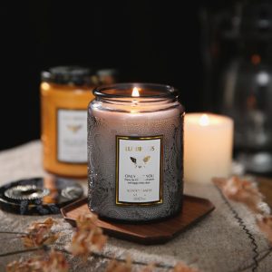 250ml Embossed Glass Candle Jar with Lid