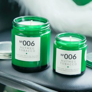 Green Transparent Glass Candle Jar with Lid