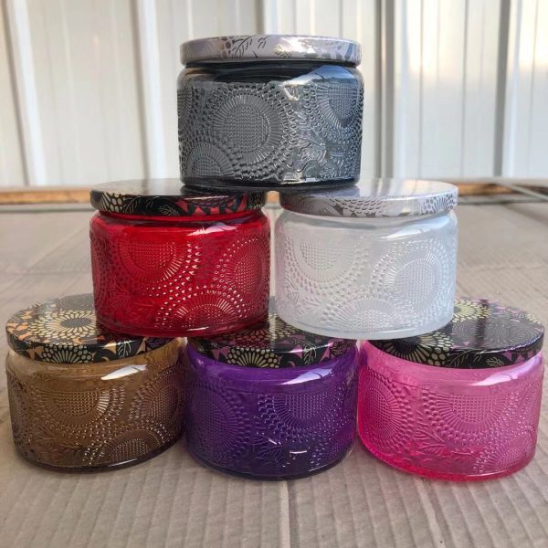 Embossed Glass Candle Cups in Various Colors