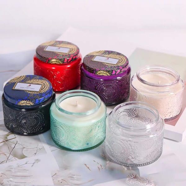 Green Transparent Glass Candle Jar with Lid - Image 13