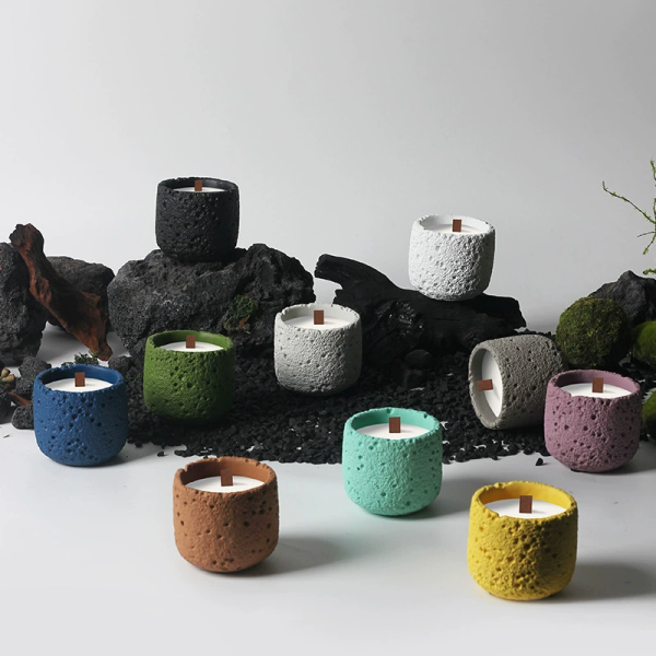 Rustic Textured Concrete Candle Holders  | H - Image 2
