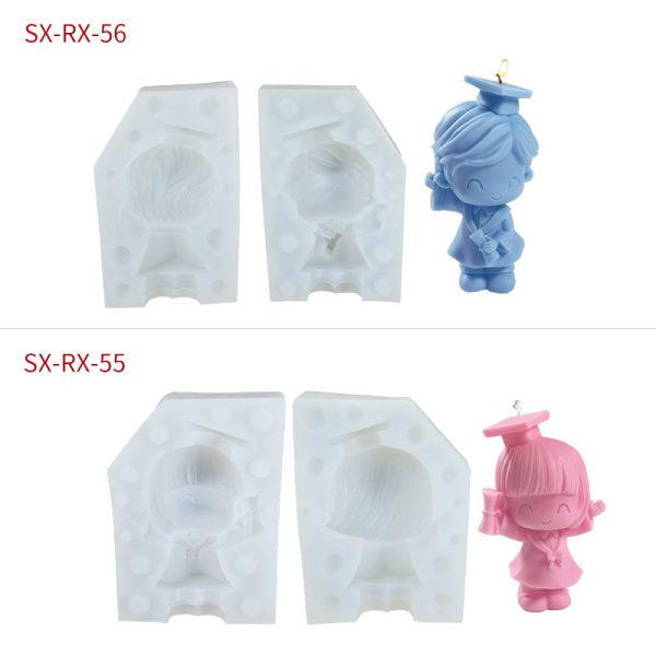 Graduation Doll Candle Mold – Male & Female with Cap | Festive Silicone Mold for Christmas or Celebration Candles - Image 2