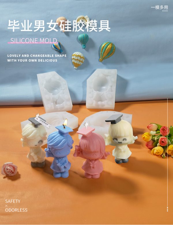 Graduation Doll Candle Mold – Male & Female with Cap | Festive Silicone Mold for Christmas or Celebration Candles - Image 3