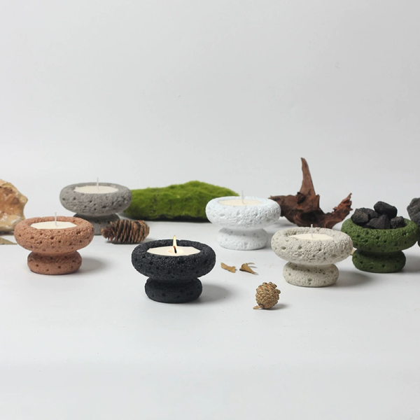 Rustic Textured Concrete Candle Holders  | B