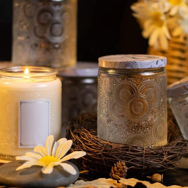 Embossed Glass Candle Cups in Various Colors - Image 8