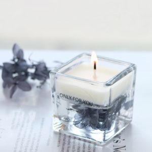 Square Jar Soy Scented Candle with Dried Flowers