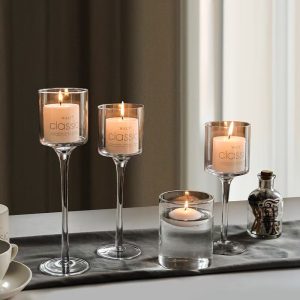 Tall Transparent Glass Candle Holder for Dinner & Decor