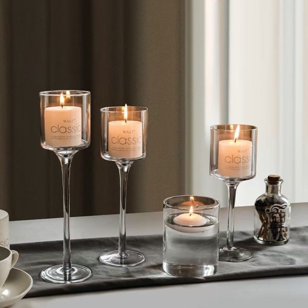 Tall Transparent Glass Candle Holder for Dinner & Decor