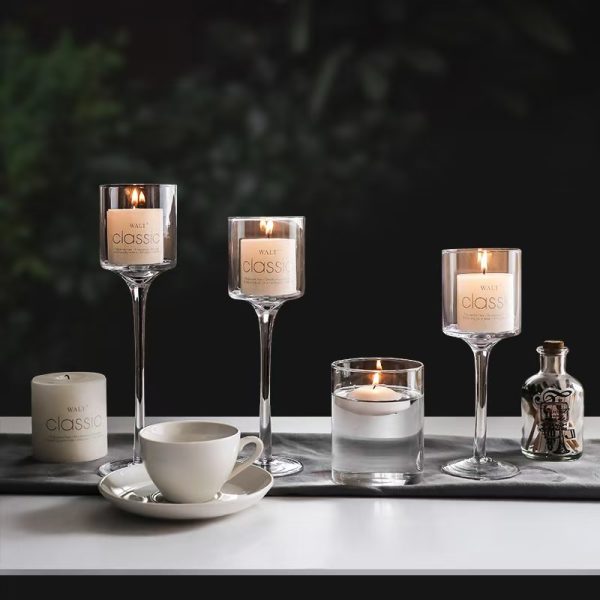 Tall Transparent Glass Candle Holder for Dinner & Decor - Image 5